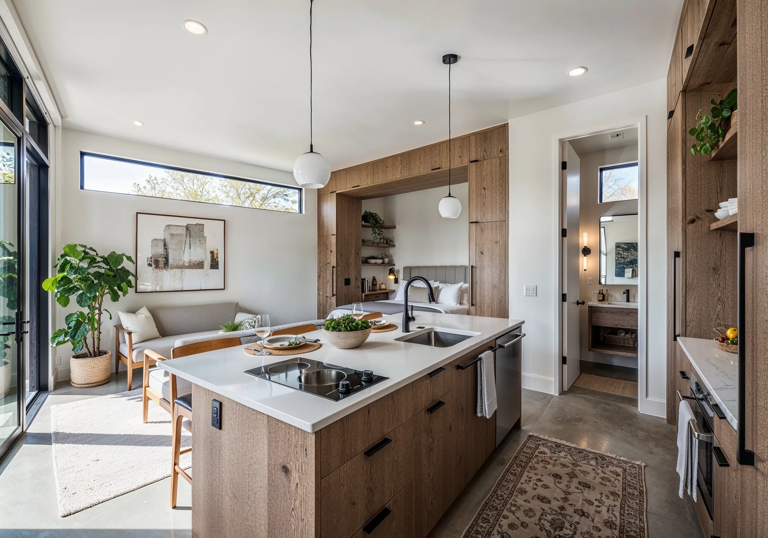 Luxury garage conversion ADU interior Dallas TX